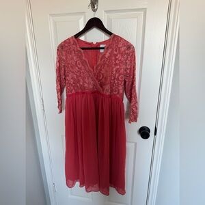 ASOS Maternity Lace V-Neck Dress in Coral